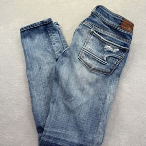 American Eagle Skinny Stretch Jeans 00 Blue Distressed Stretch Low Rise Denim